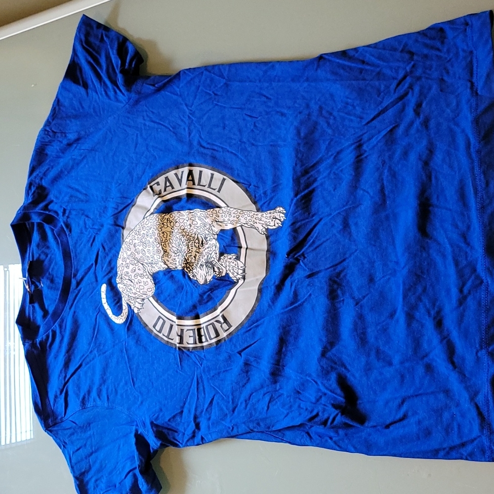 Roberto Cavalli royal blue t-shirt with cheetah